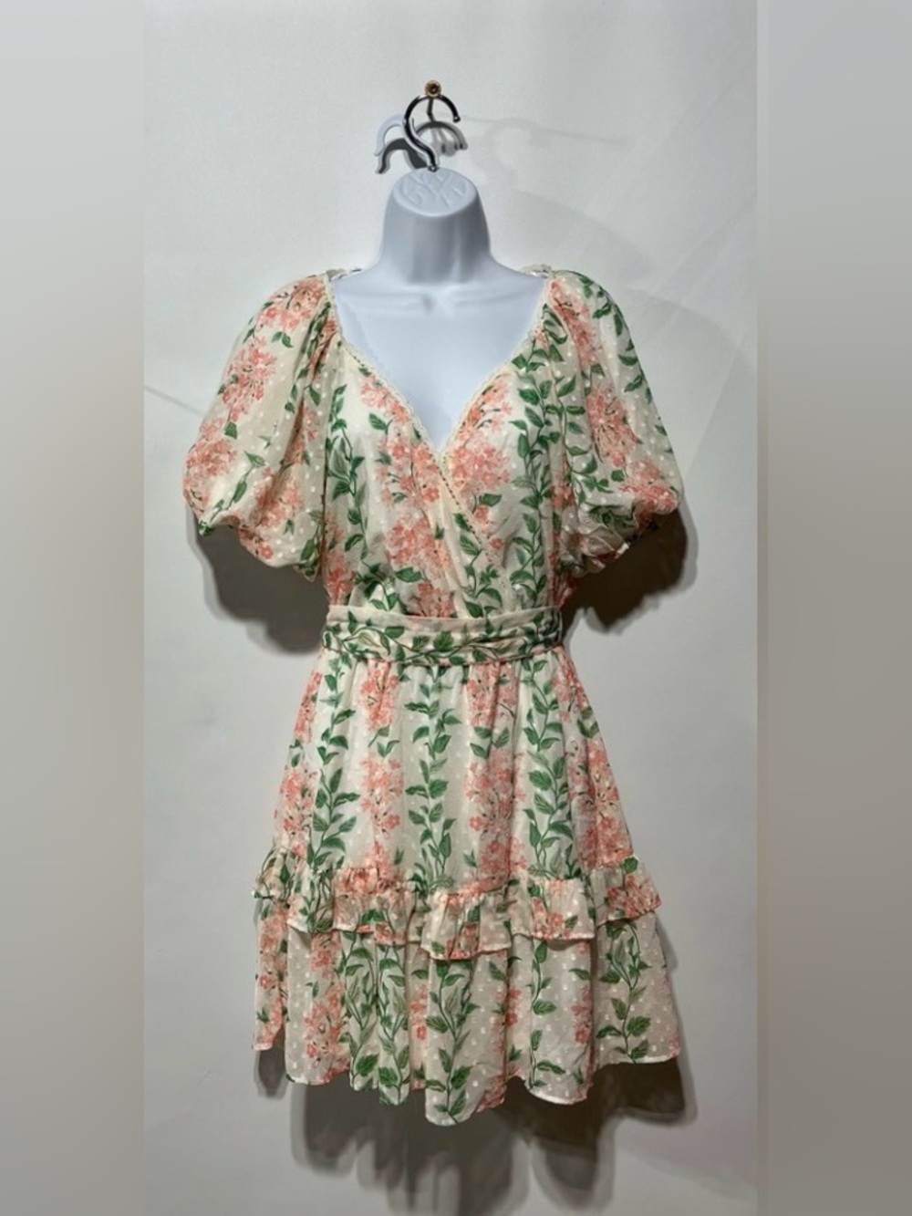 VICI Pastel Floral Tiered Mini With Lace Detail Dress Women’s Size Small